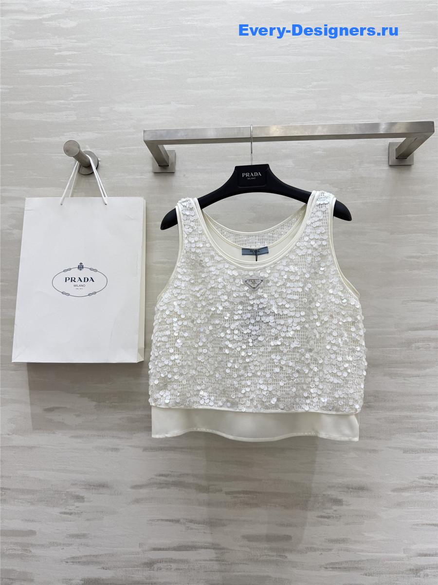 Pra*a white sequined tank top