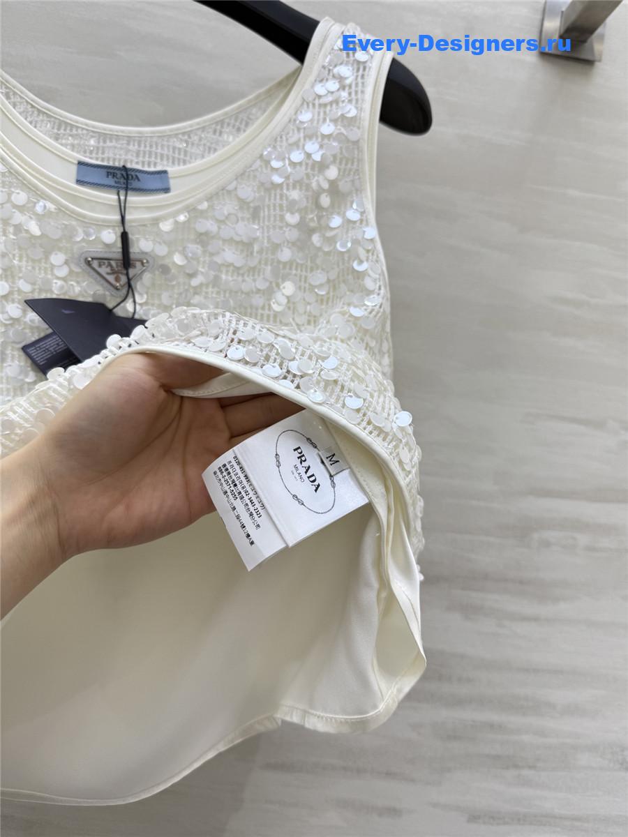 Pra*a white sequined tank top