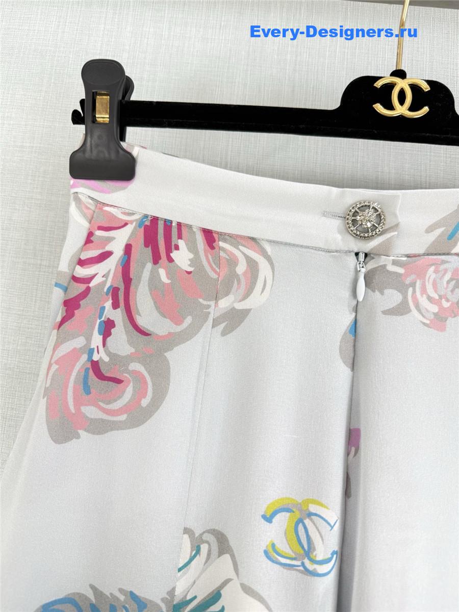 Ch**el feather print silk trousers