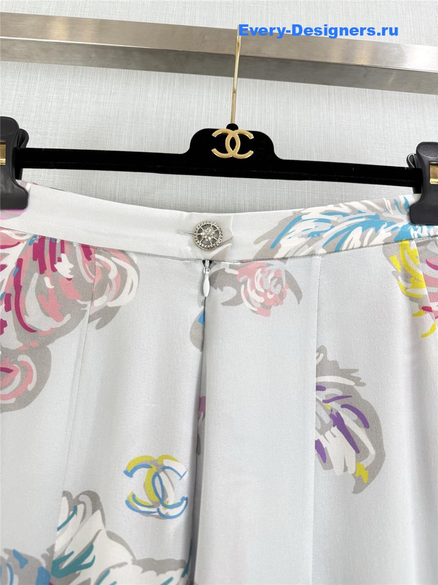 Ch**el feather print silk trousers