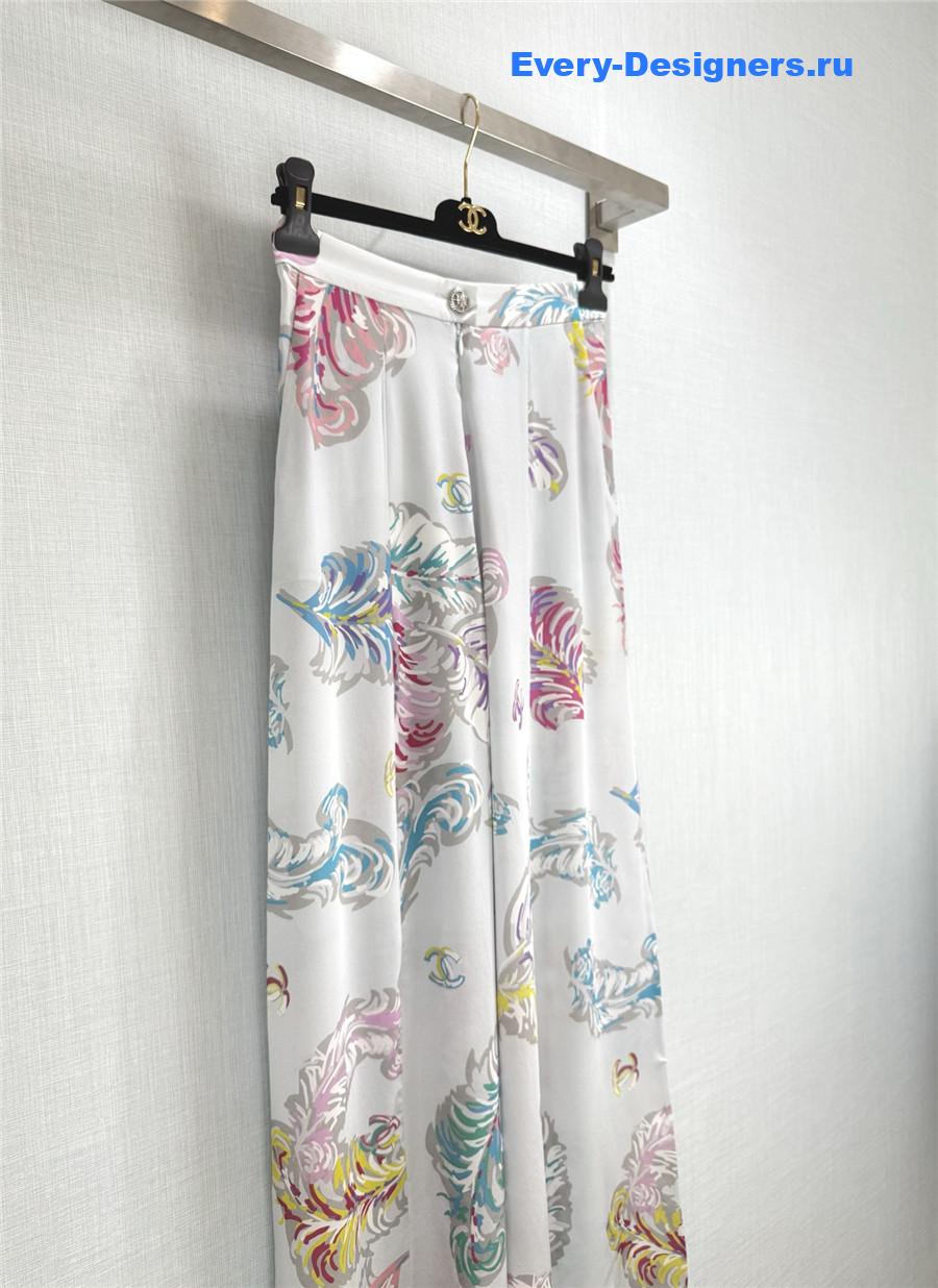 Ch**el feather print silk trousers