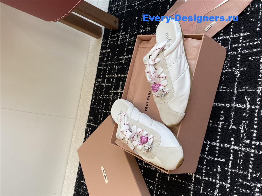 Miu Miu Plume Suede Mules Neutral
