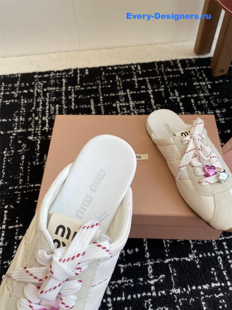 Miu Miu Plume Suede Mules Neutral