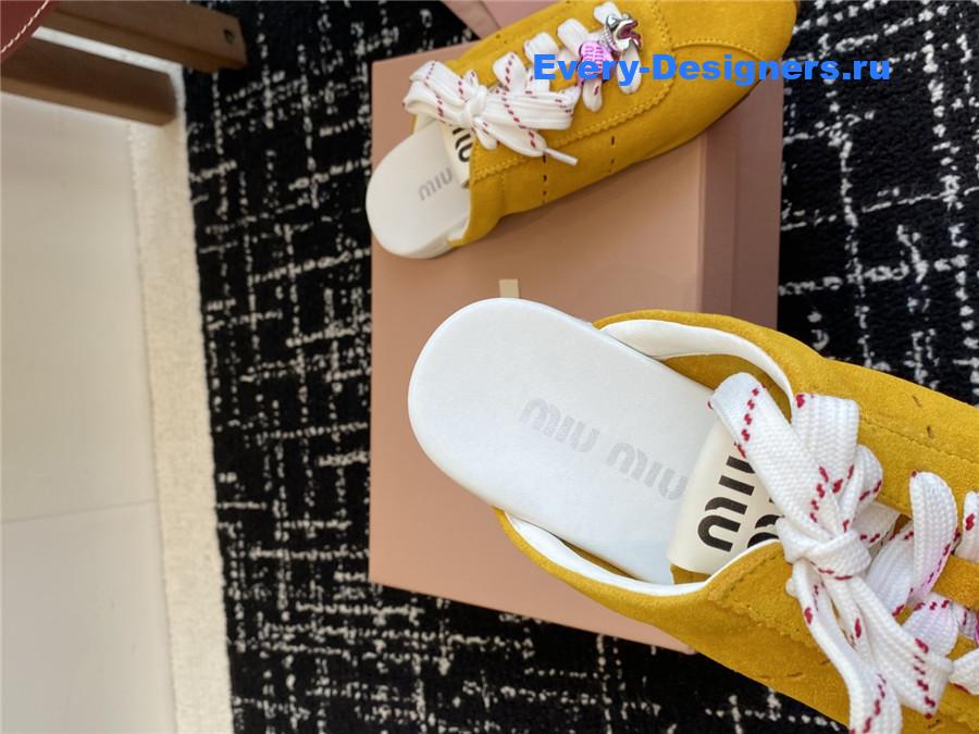 Miu Miu Plume Yellow Suede Mules