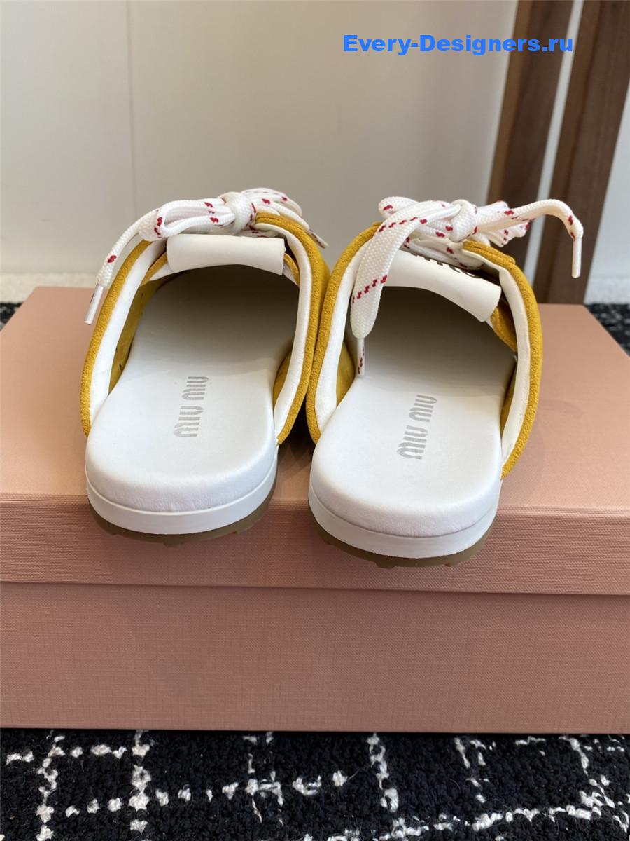 Miu Miu Plume Yellow Suede Mules