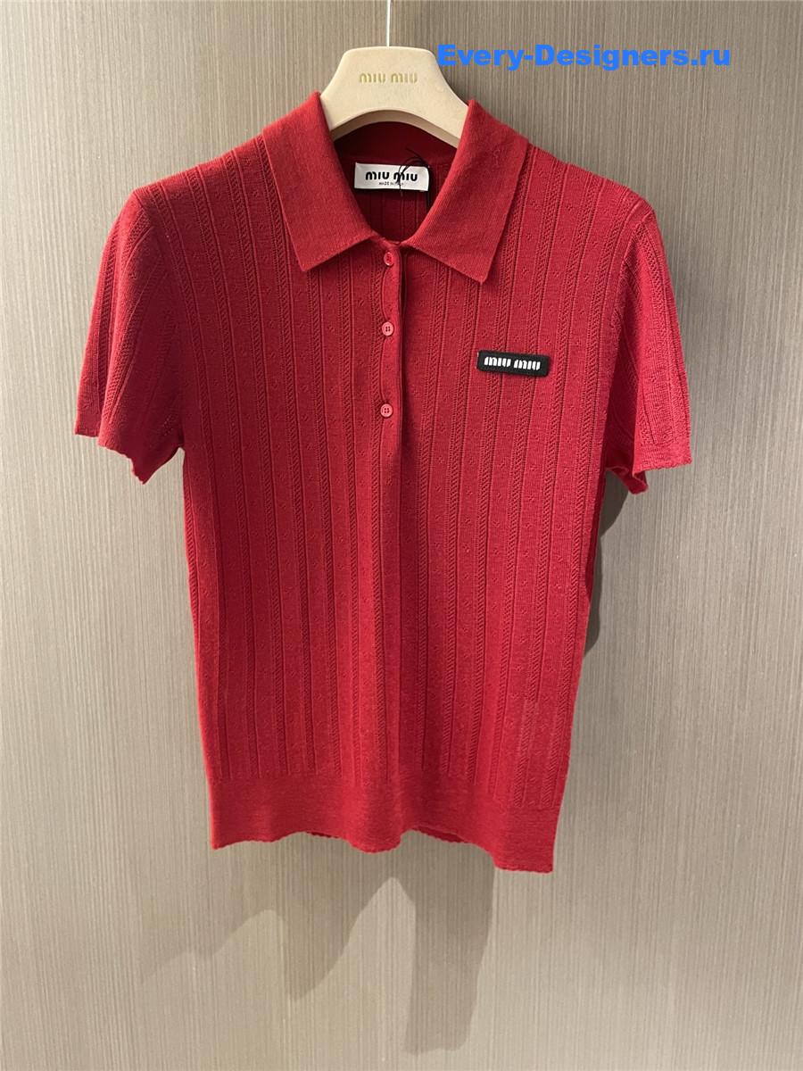 Miu Miu Red Cashmere Polo Sweater