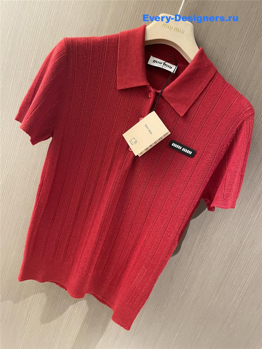 Miu Miu Red Cashmere Polo Sweater