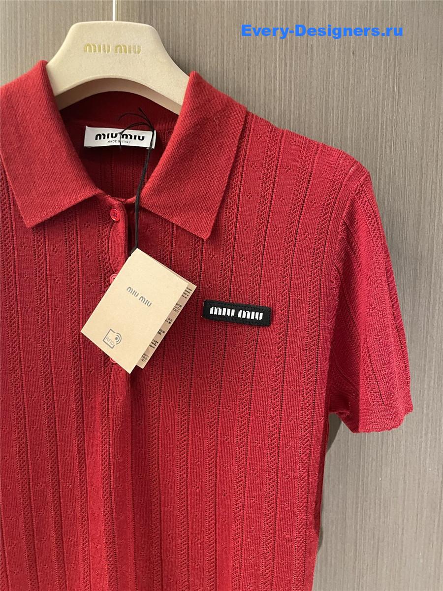Miu Miu Red Cashmere Polo Sweater