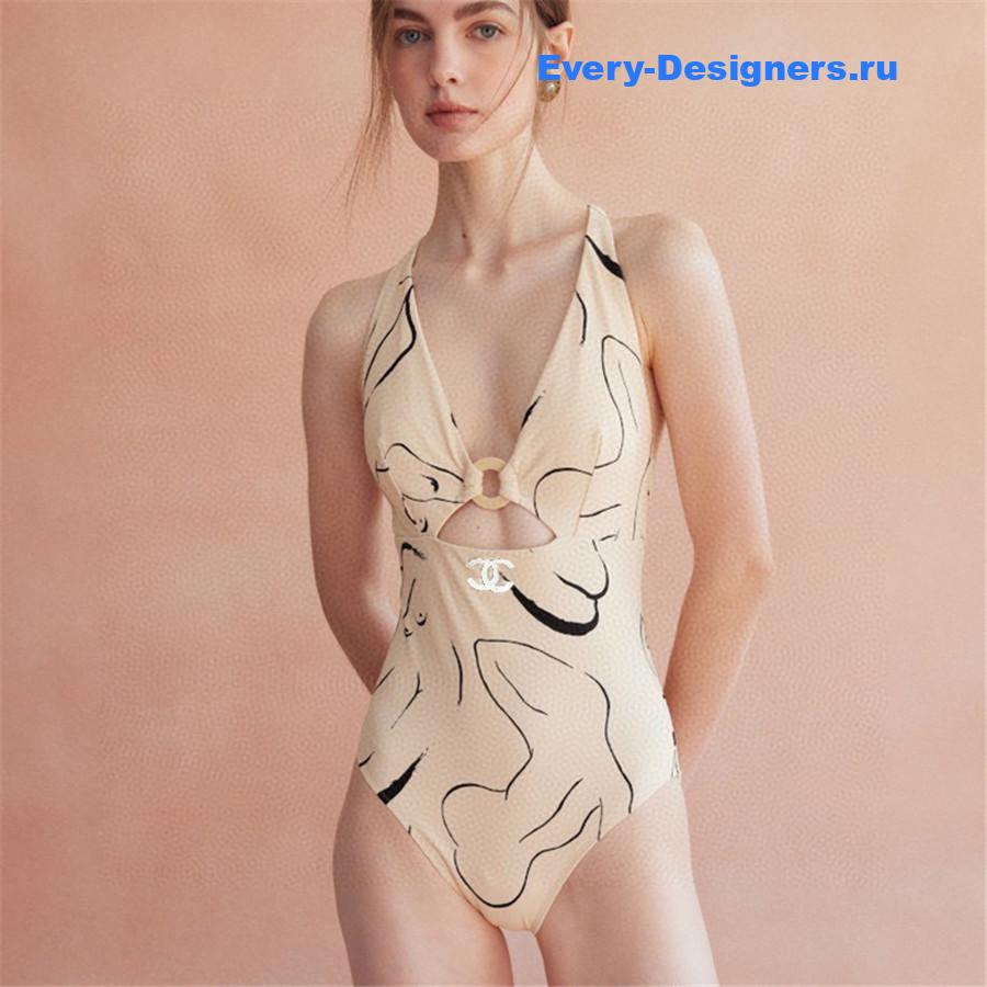 Ch**el beige cc one-piece swimwear