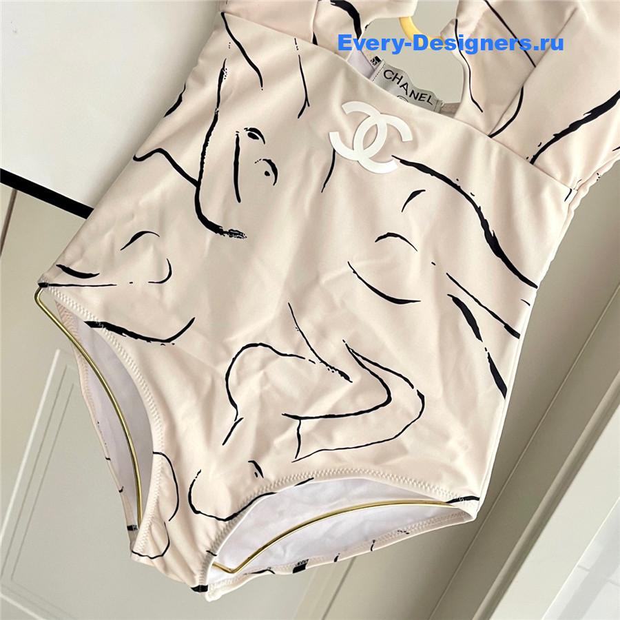 Ch**el beige cc one-piece swimwear