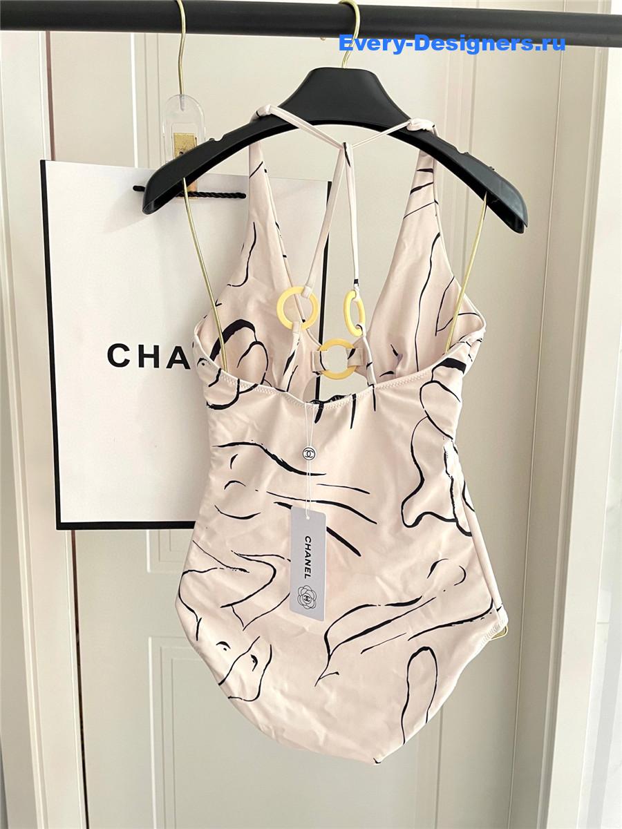 Ch**el beige cc one-piece swimwear