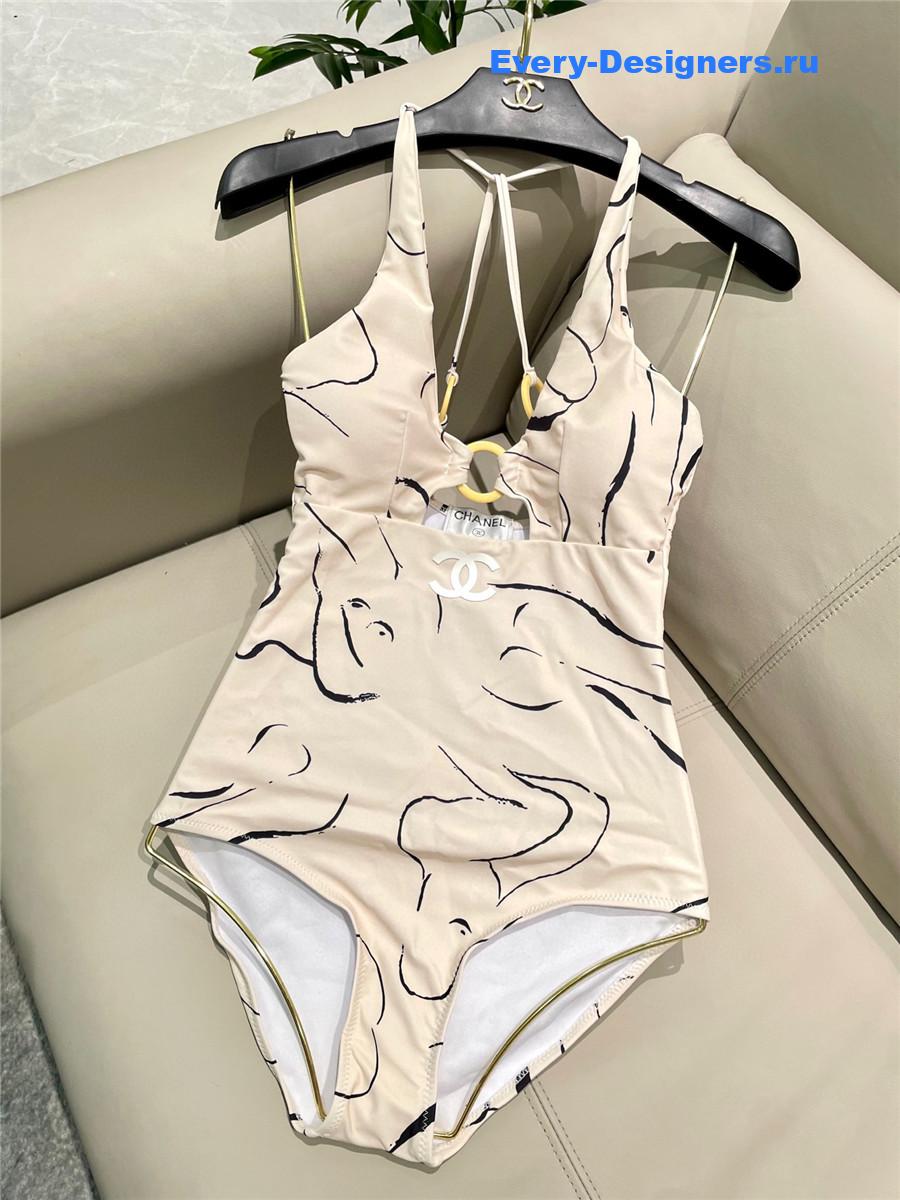 Ch**el beige cc one-piece swimwear