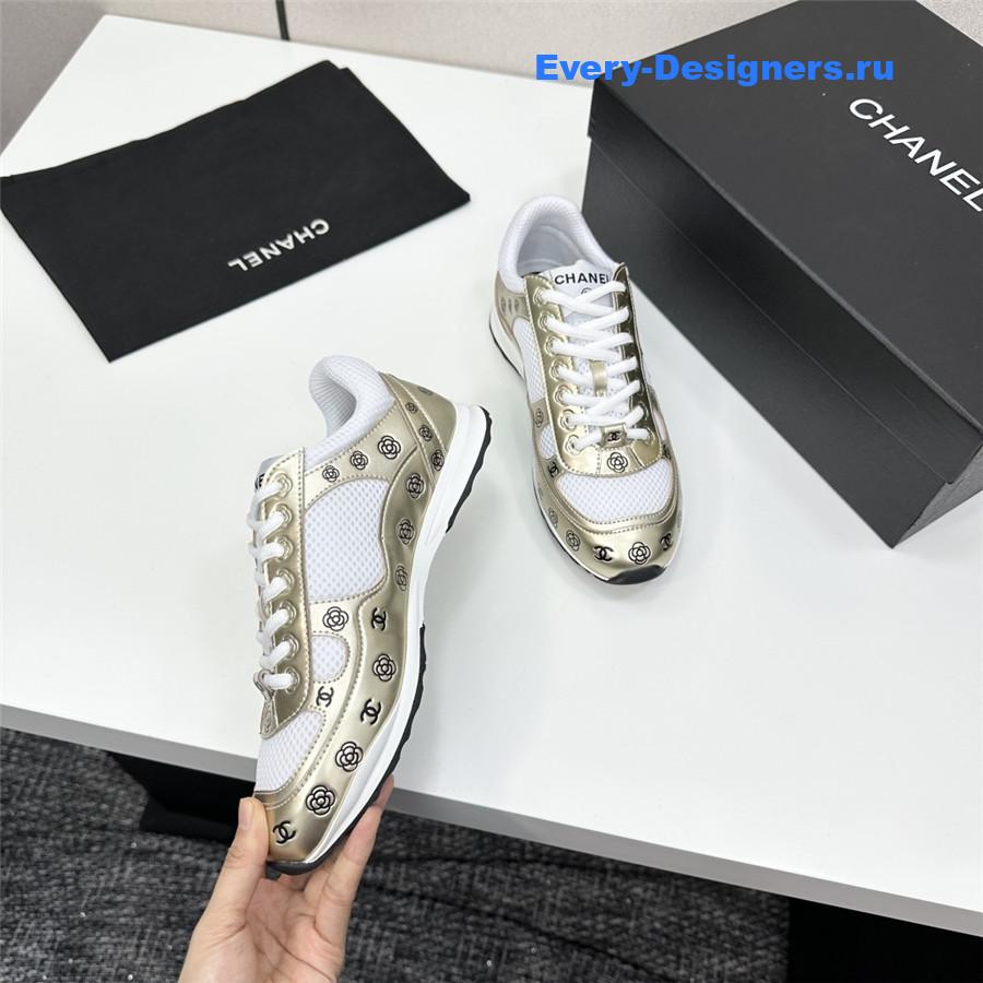 Ch**el cc logo white gold sneaker