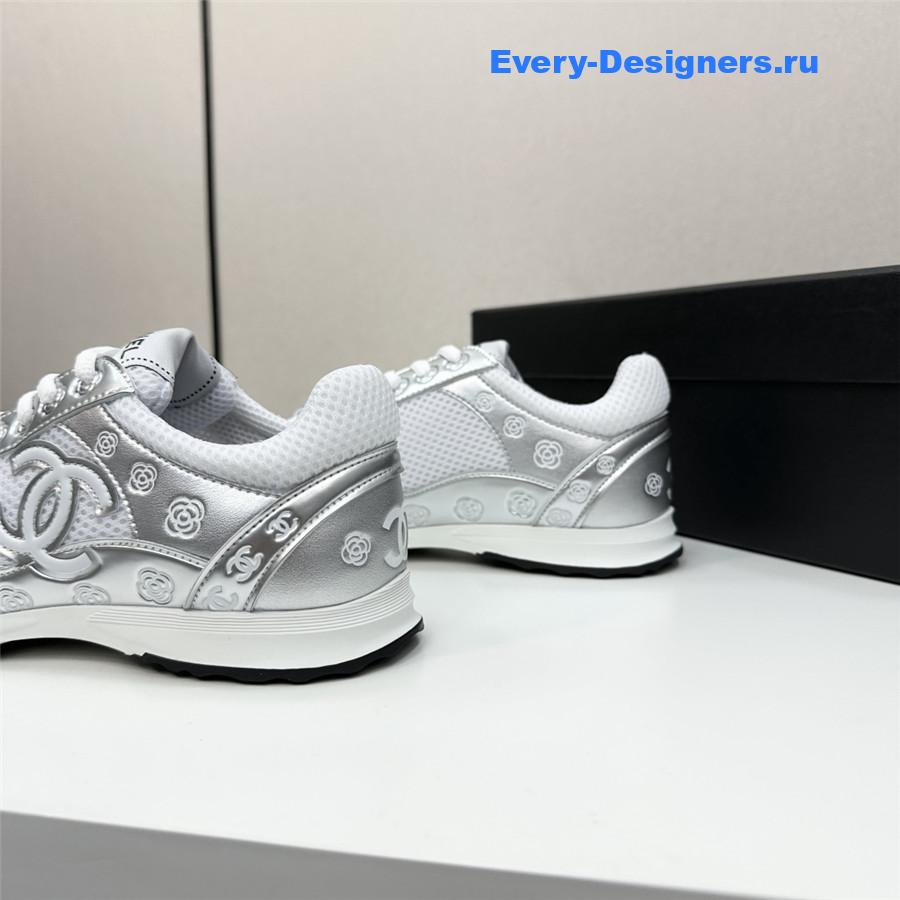 Ch**el cc logo white silver sneaker