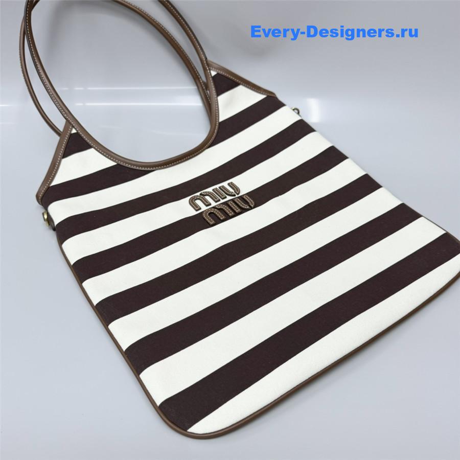 Miu Miu Ivy Brown White Striped Tote Bag