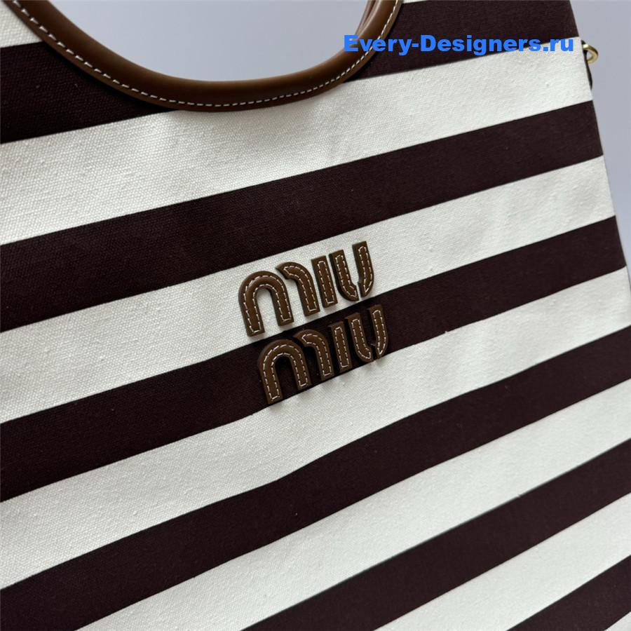 Miu Miu Ivy Brown White Striped Tote Bag