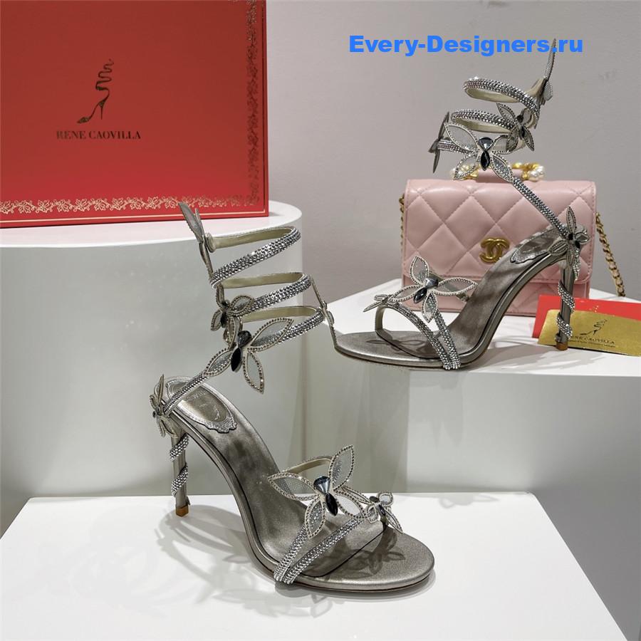 René Caovilla Margot Silver Rhinestone Sandals