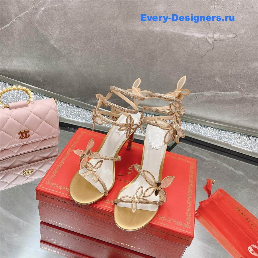 René Caovilla Gold Floral Rhinestone Sandals