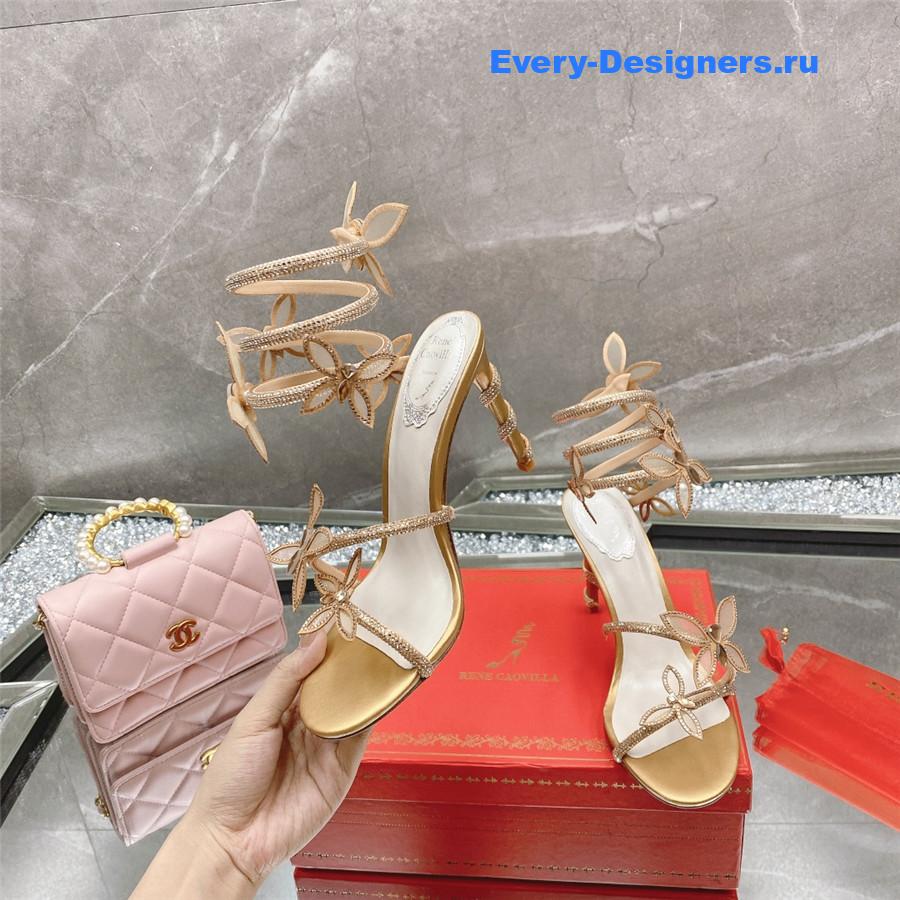 René Caovilla Gold Floral Rhinestone Sandals