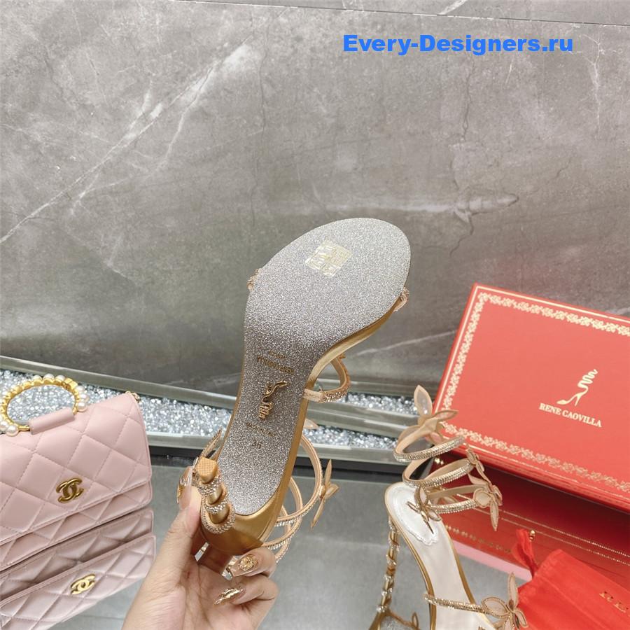 René Caovilla Gold Floral Rhinestone Sandals