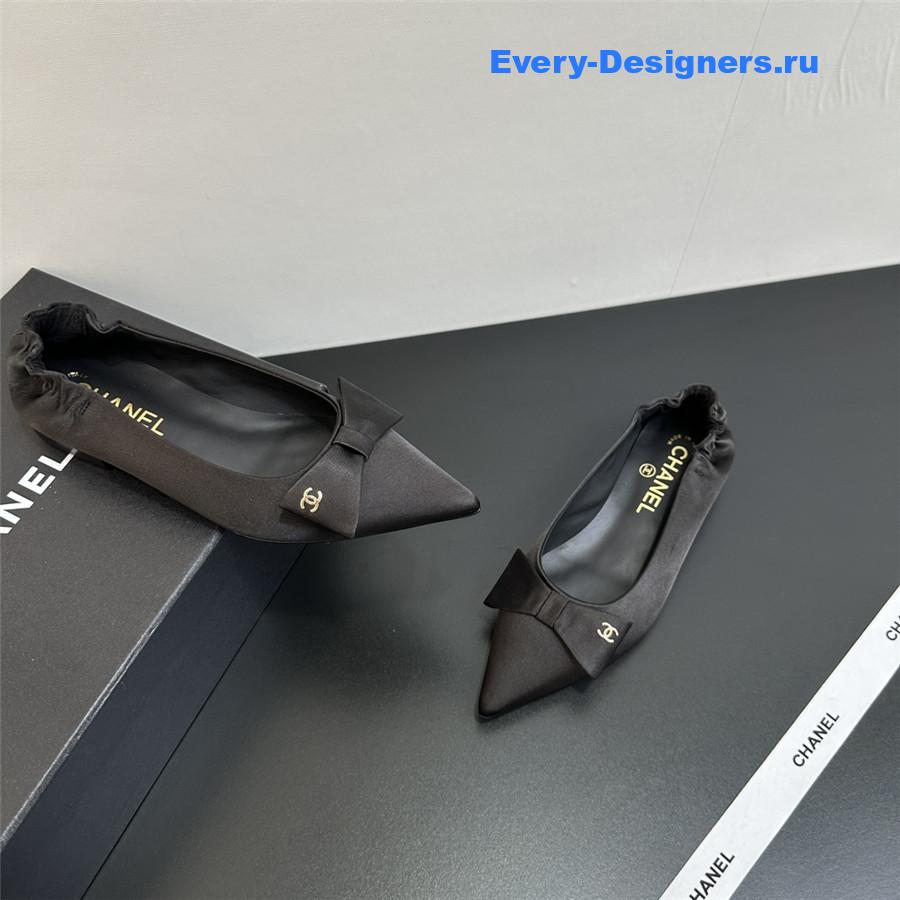 Ch**el black pointed bow ballet flats