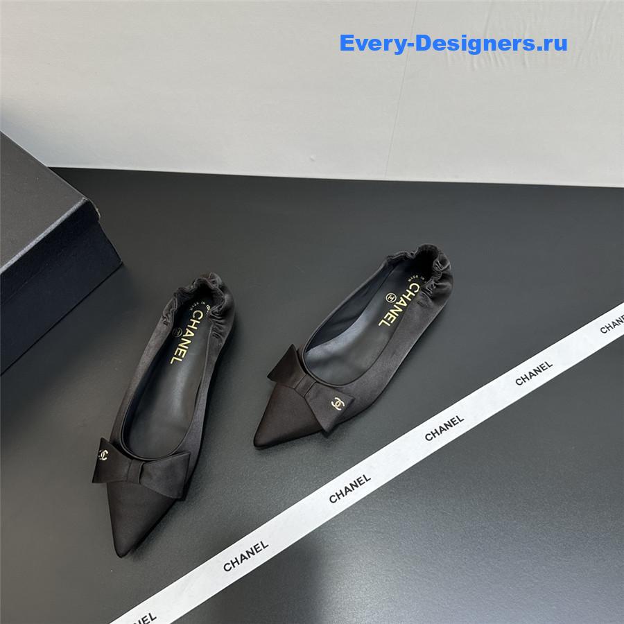 Ch**el black pointed bow ballet flats