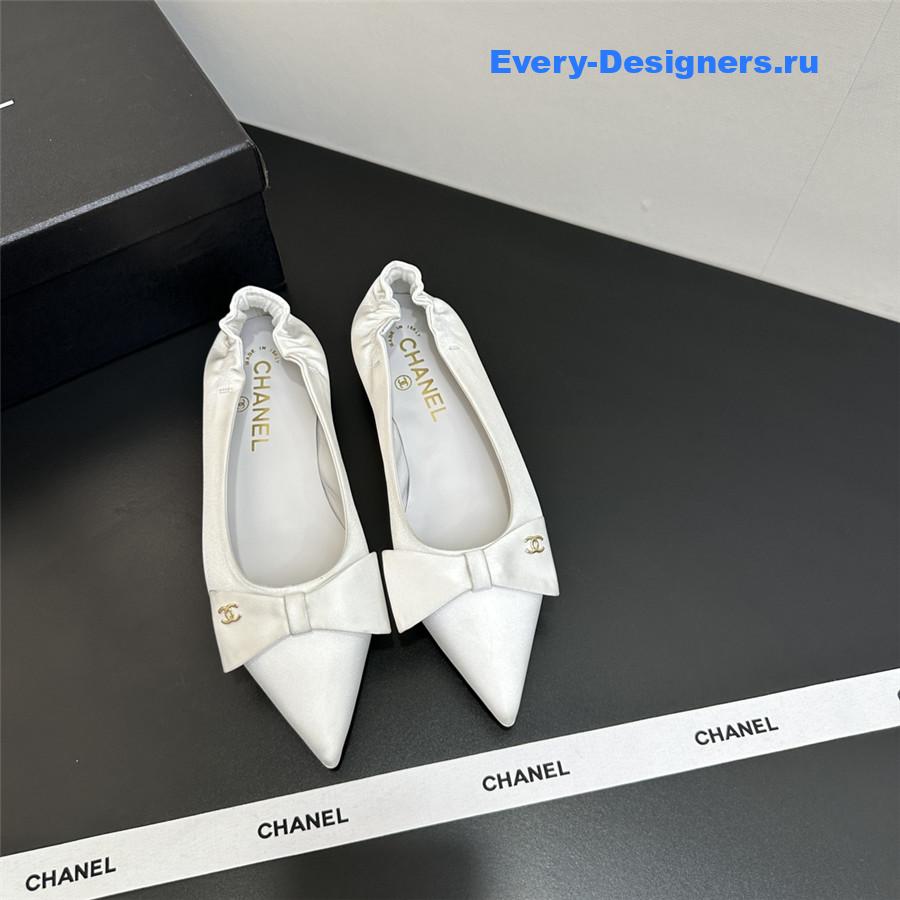 Ch**el white pointed bow ballet flats