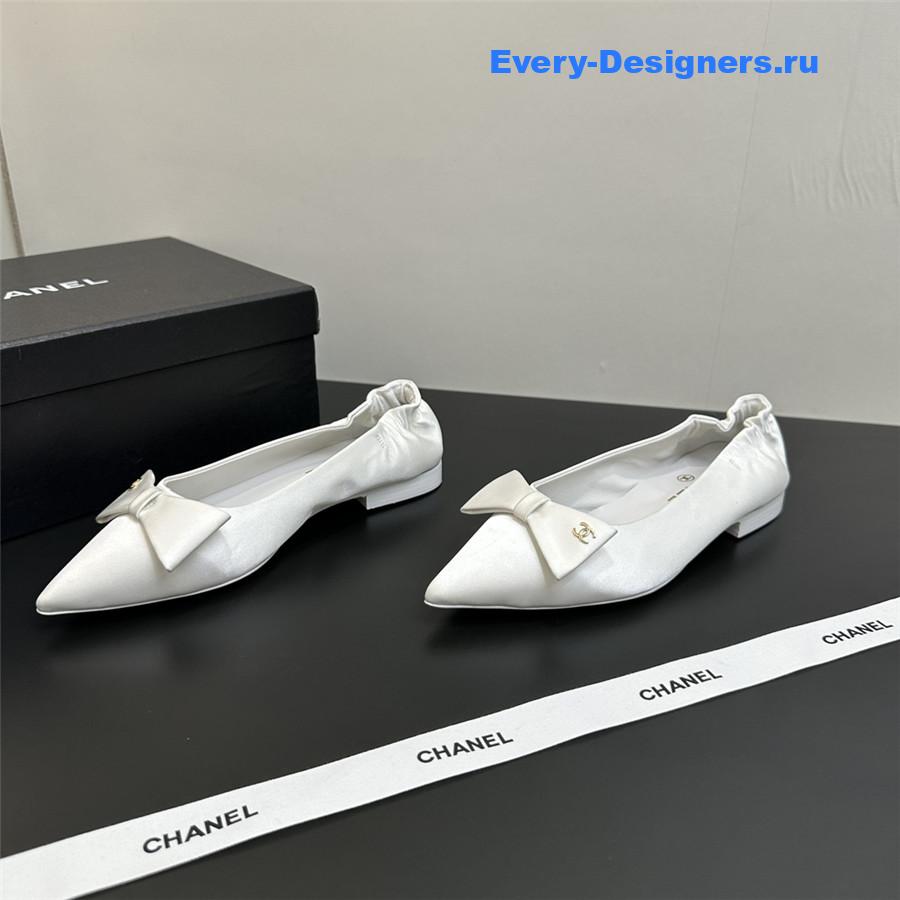 Ch**el white pointed bow ballet flats