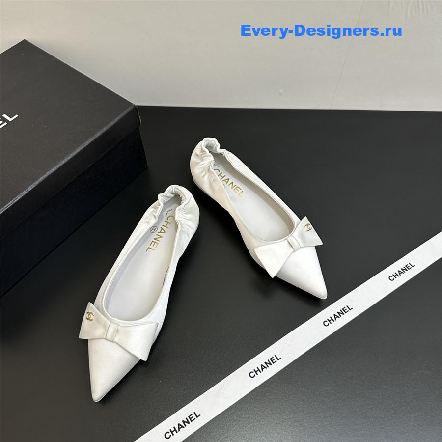 Ch**el white pointed bow ballet flats