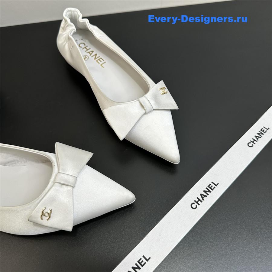 Ch**el white pointed bow ballet flats