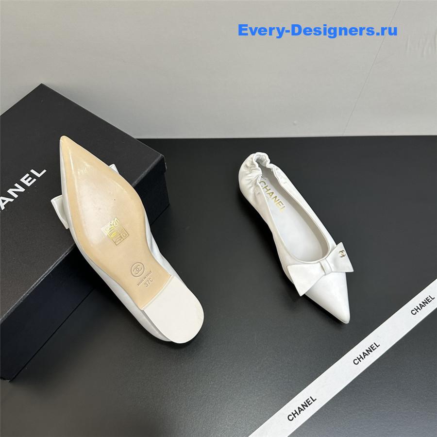 Ch**el white pointed bow ballet flats