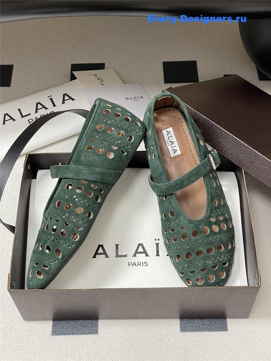Alaïa Vienne Green Leather Ballet Flats
