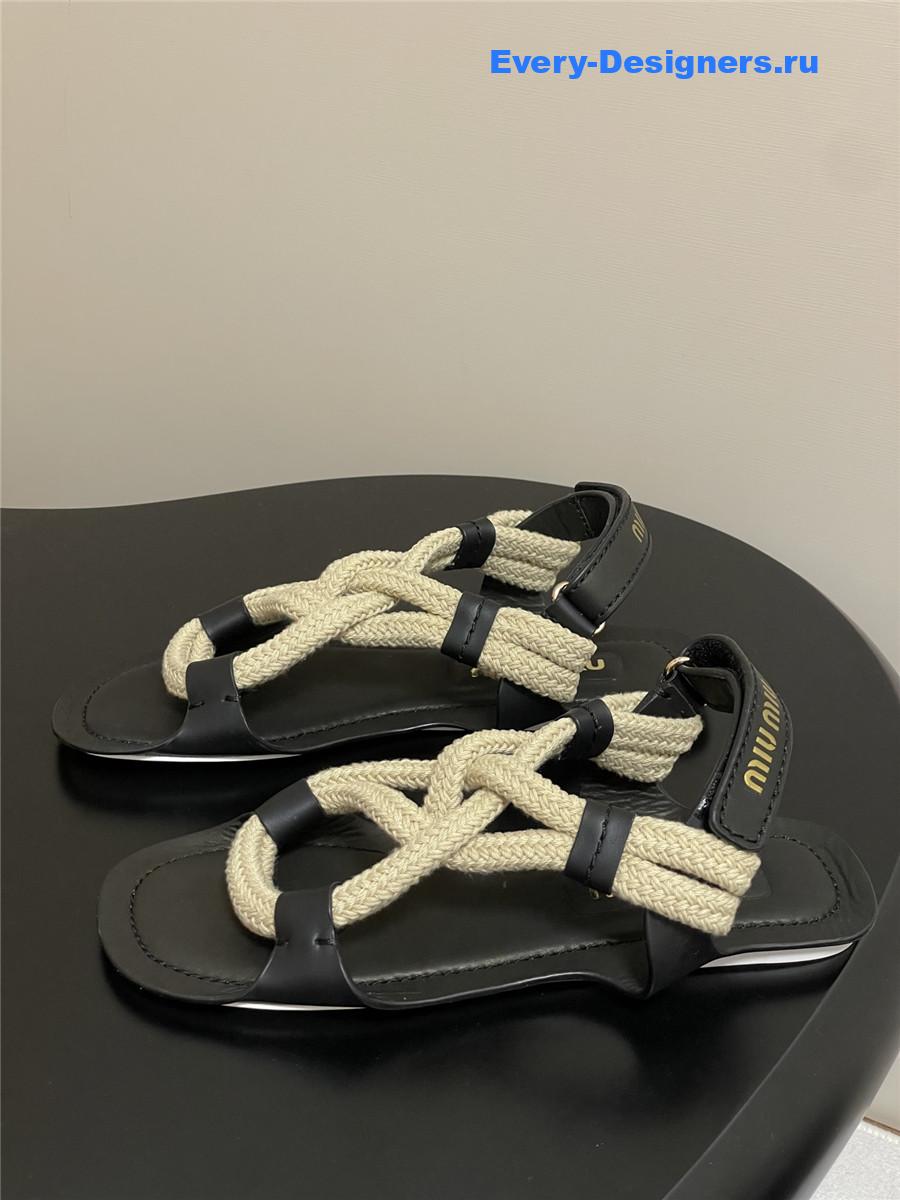 Miu Miu Black Flat Cord Sandals