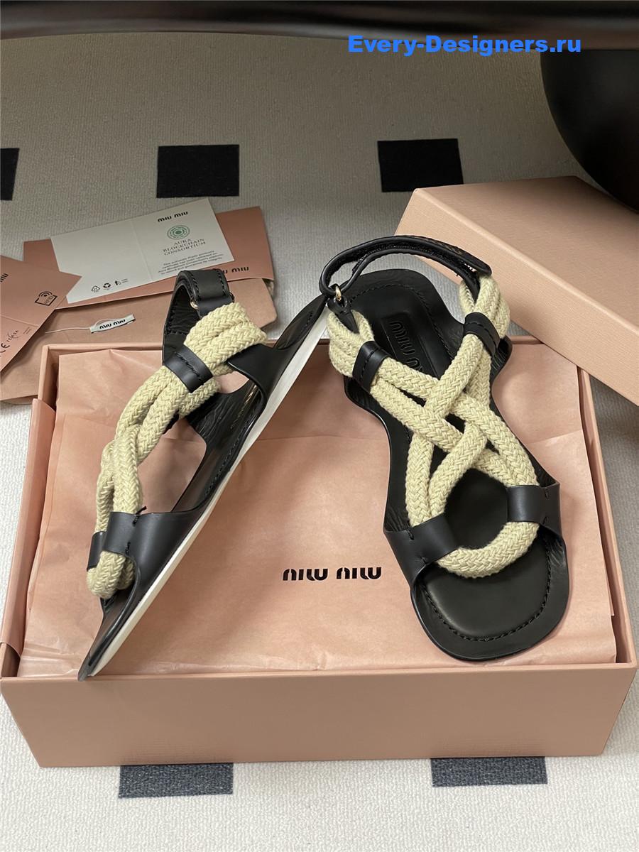 Miu Miu Black Flat Cord Sandals