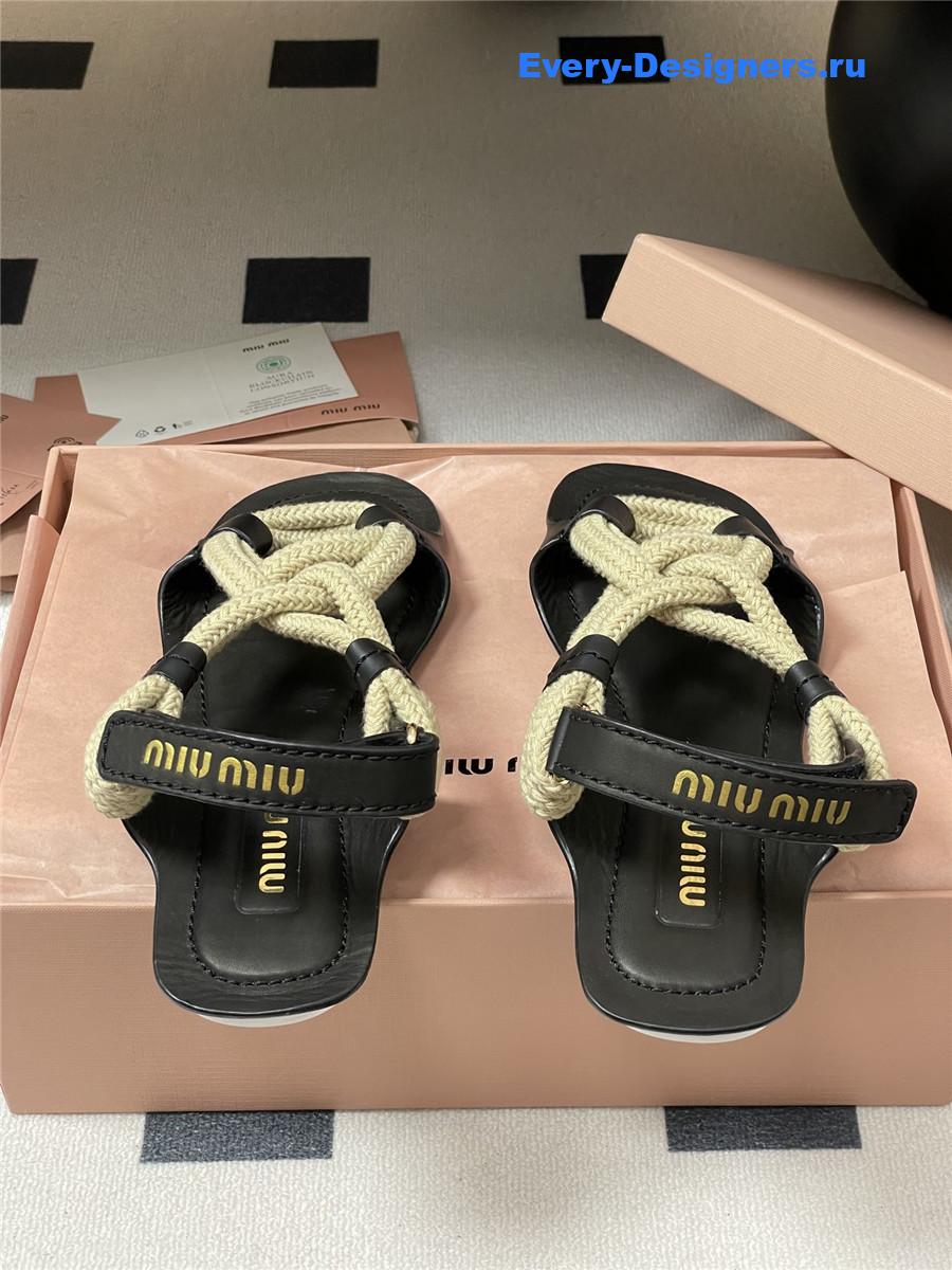 Miu Miu Black Flat Cord Sandals