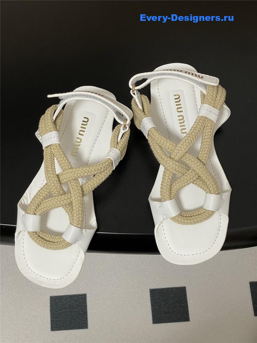 Miu Miu White Flat Cord Sandals