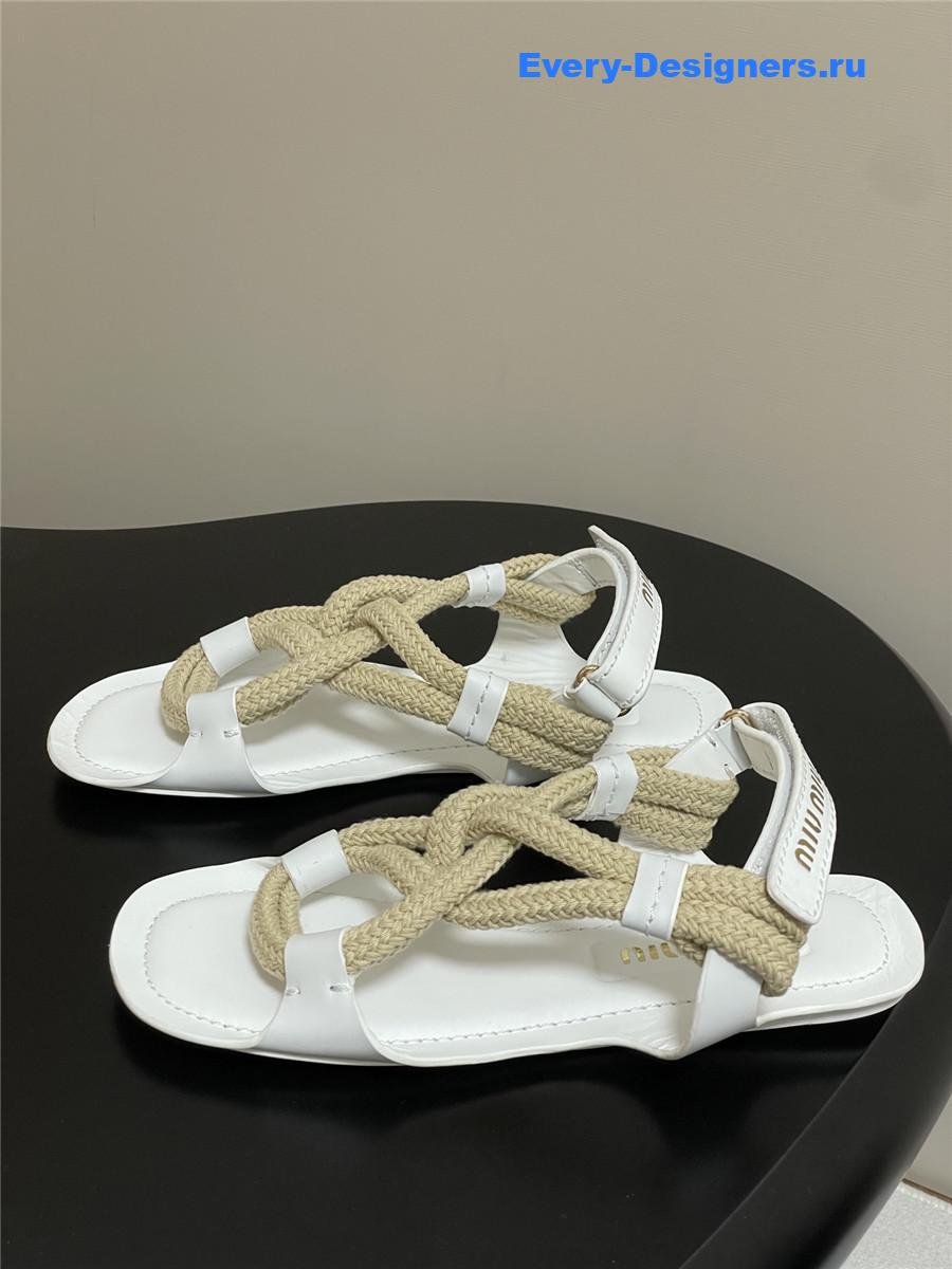 Miu Miu White Flat Cord Sandals