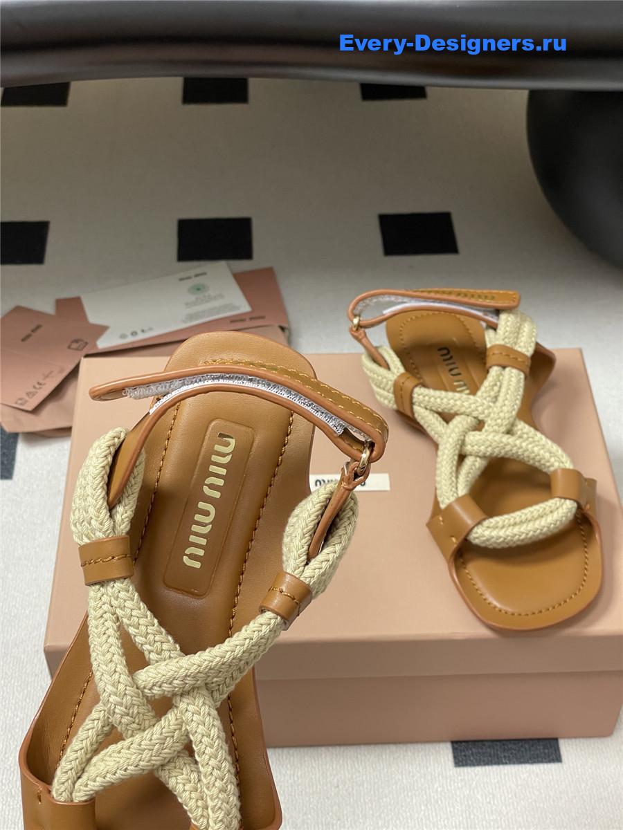 Miu Miu Brown Flat Cord Sandals