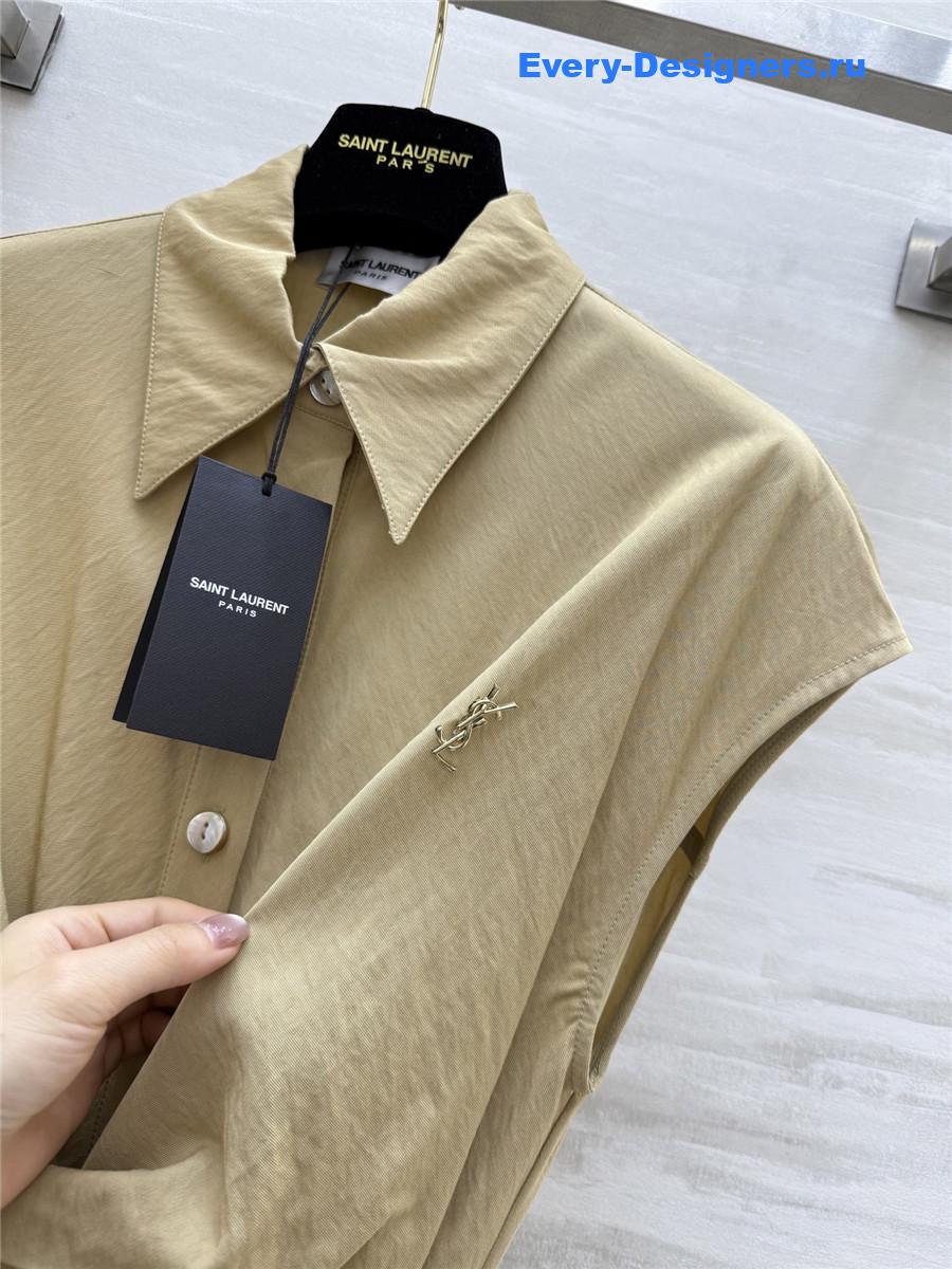 Sa1nt Lau*nt beige cotton shirtdress