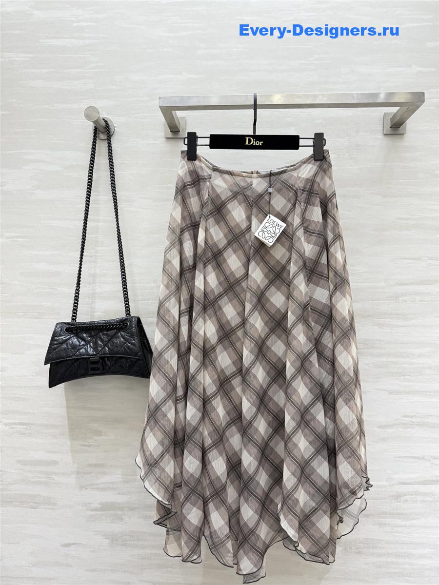 L0ew* red plaid irregular skirt