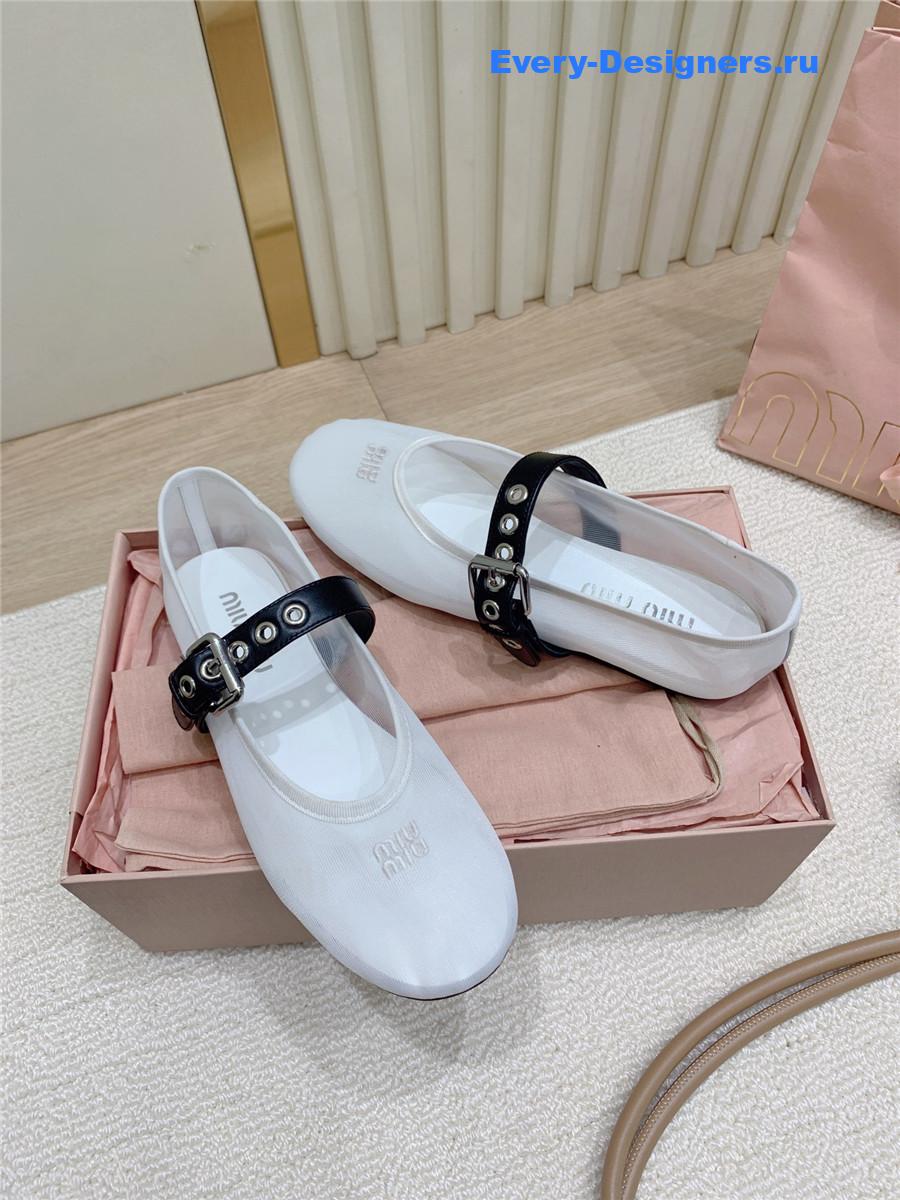 Miu Miu white mesh fabric ballerinas