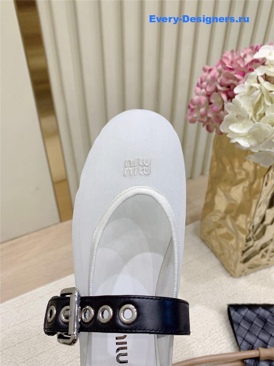 Miu Miu white mesh fabric ballerinas