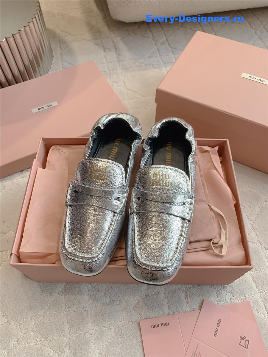 Miu Miu Silver Metallic Loafers