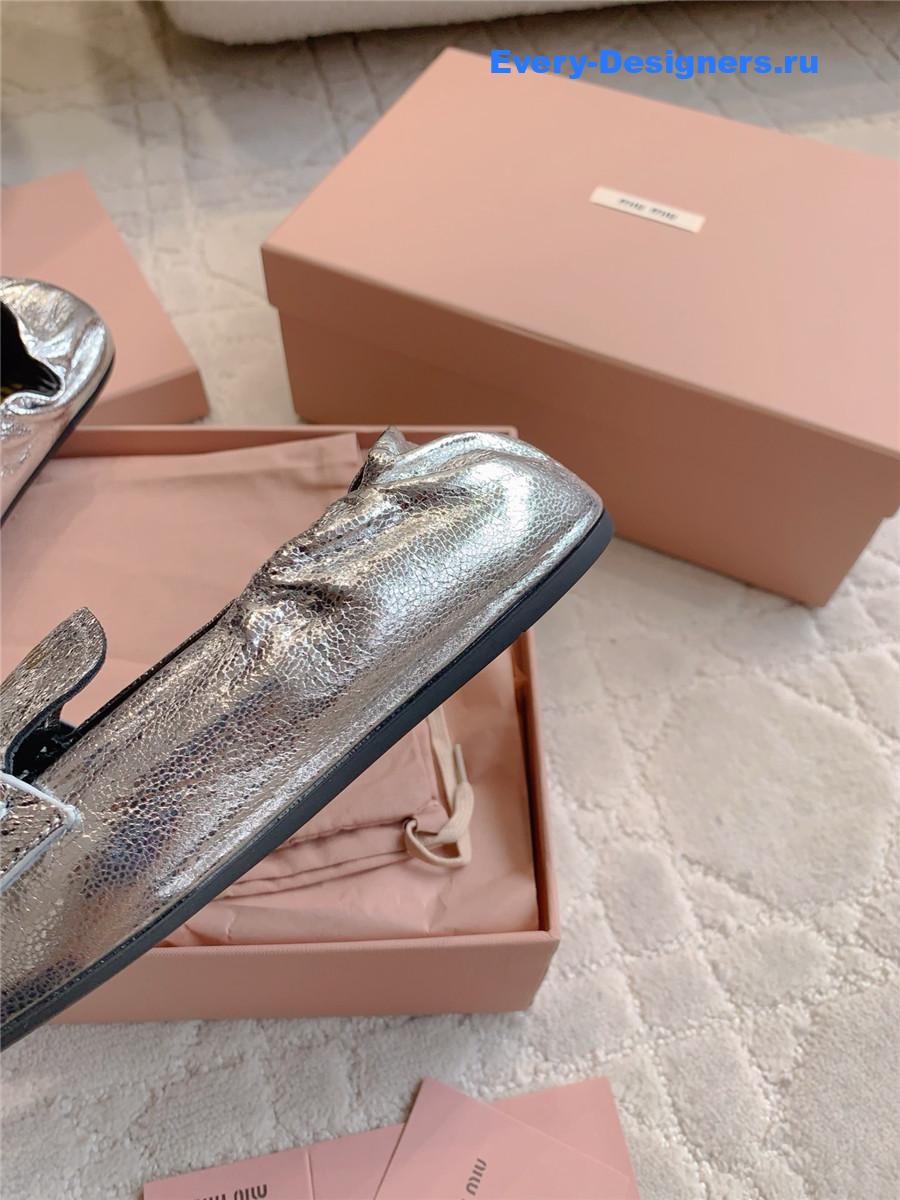 Miu Miu Silver Metallic Loafers