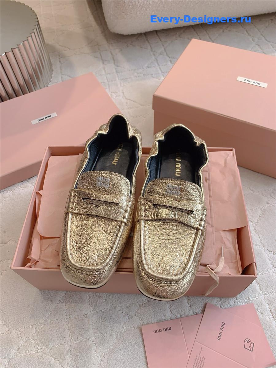 Miu Miu Gold Metallic Loafers
