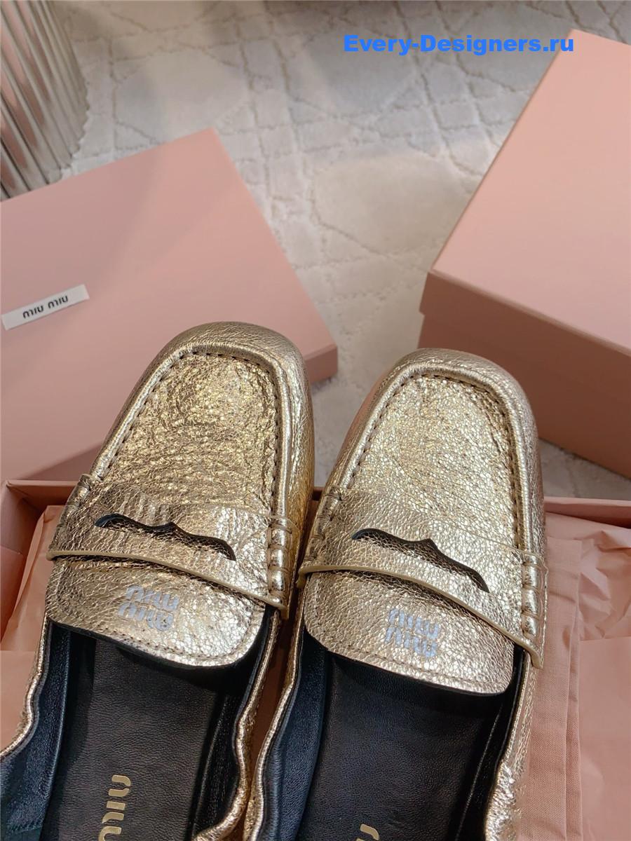 Miu Miu Gold Metallic Loafers