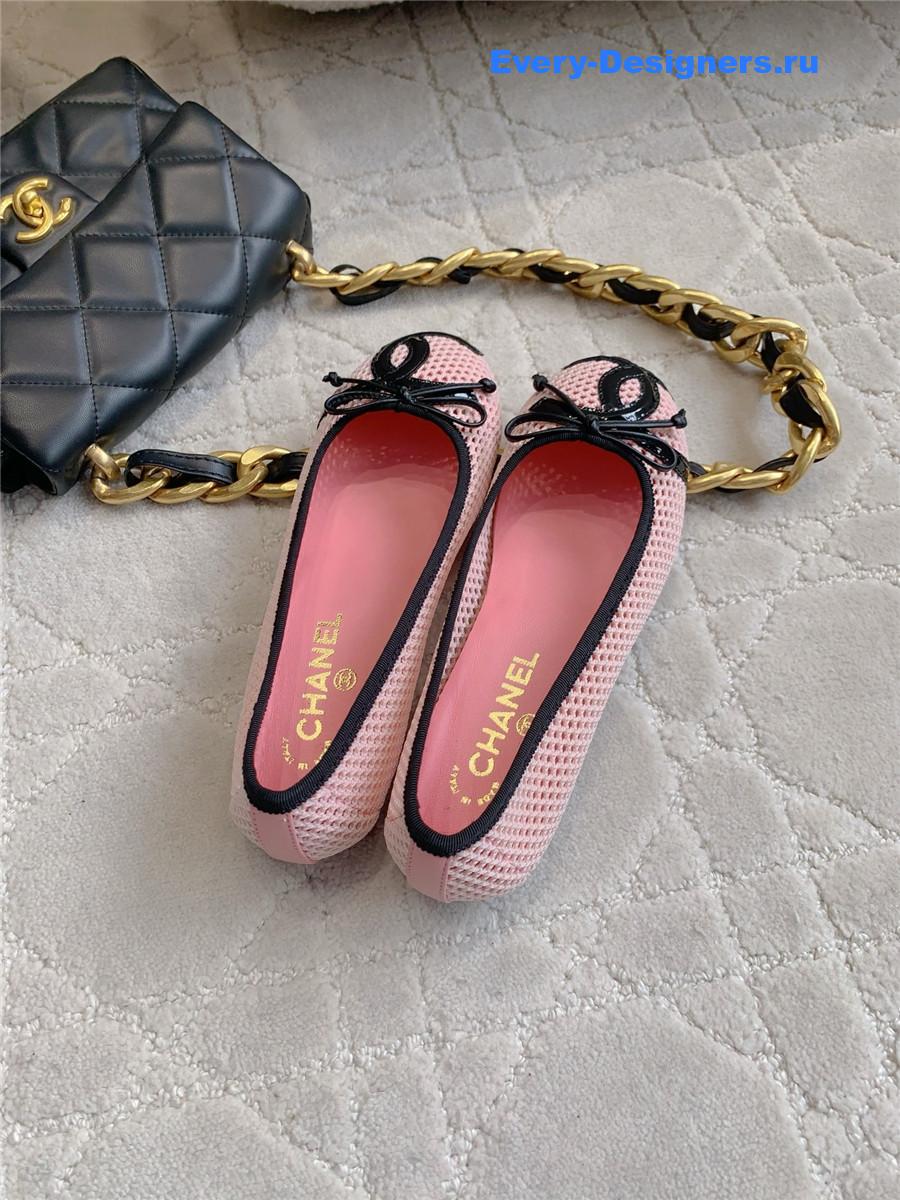 Ch**el pink embroidered cc ballerina flats