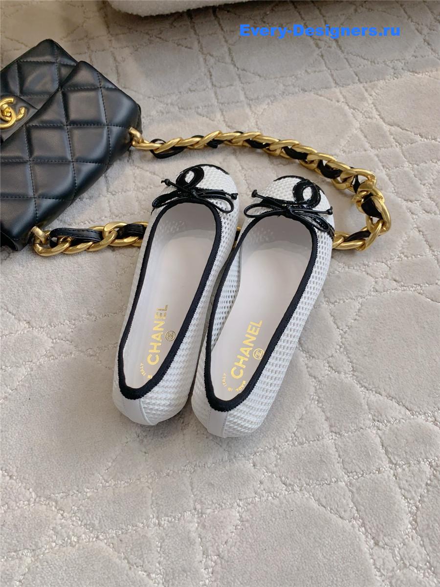 Ch**el white embroidered cc ballerina flats