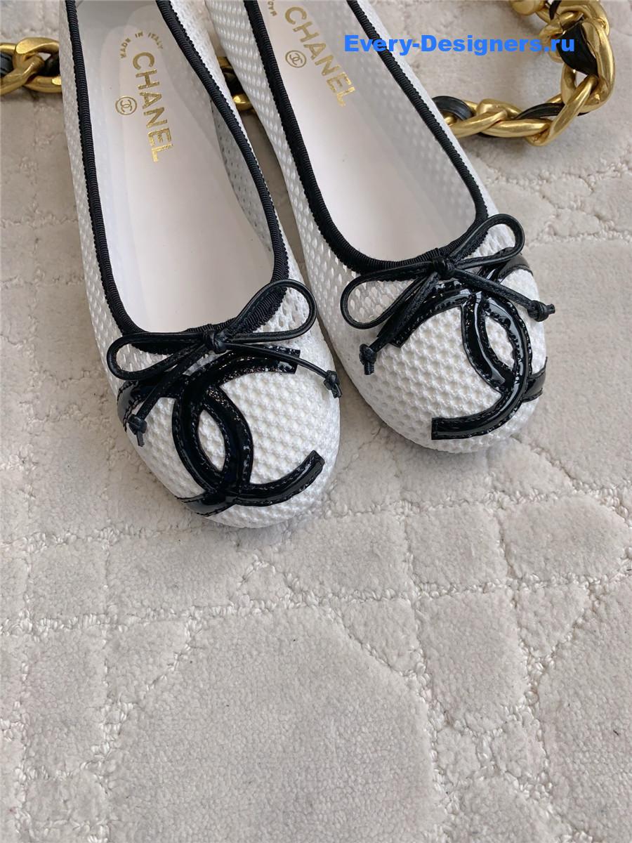 Ch**el white embroidered cc ballerina flats