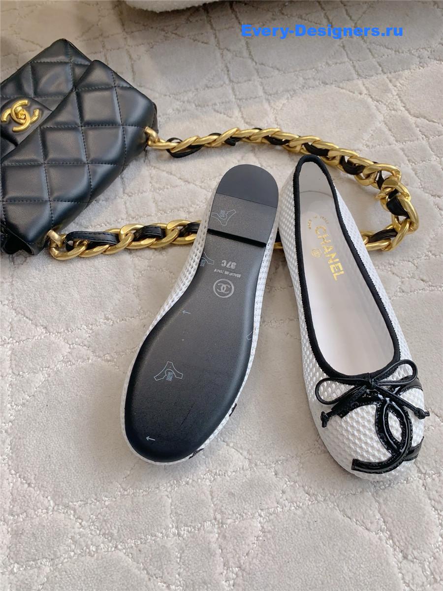 Ch**el white embroidered cc ballerina flats